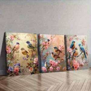 3pcs  Birds On A Branch Of Cherry Blossom   Wall Art Canvas Unframed/Framed - Imagen 1 de 9