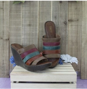 Women’s Born Drilles Handcrafted Leather Slide on Wedges Shoes Multicolor - Picture 1 of 8