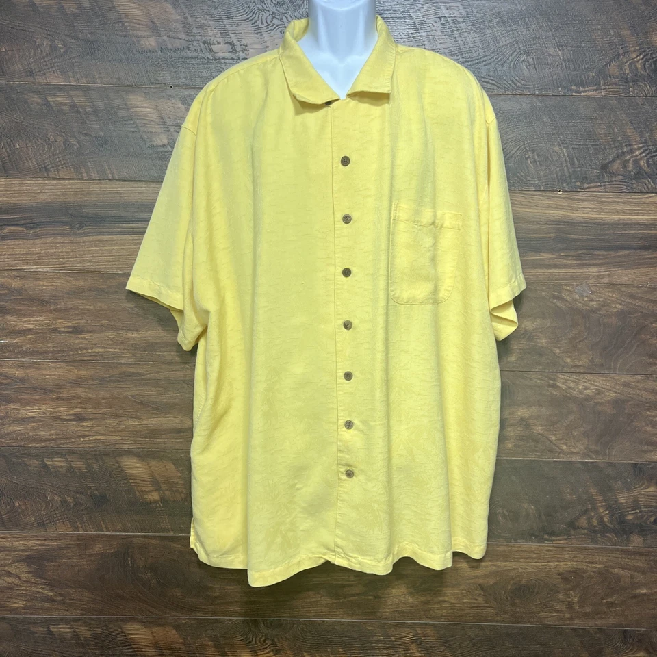 Caribbean Joe Let Go Adult Mens 3XL Yellow Textured Short Sleeve Hawaiian Shirt - Image 1 of 4