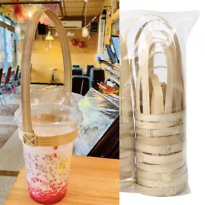 50x Bamboo Coffee Cup Holder Handle Portable Boba Tea Drink Eco Friendly 32oz - Picture 1 of 5