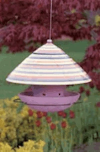Vogelhirn Vogelfutterhaus mit Untertasse, lila Streifen - brandneu im Karton - Bild 1 von 4