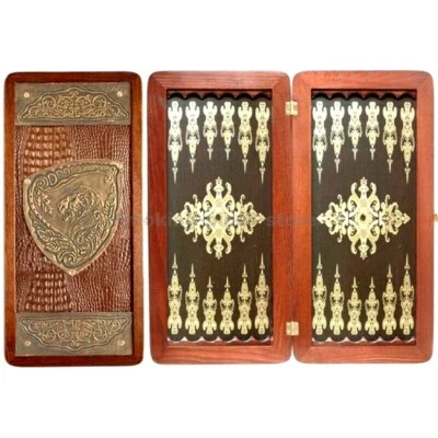 Löwe GOLD+++ Neu Groß TischSpiel NaturHolz Backgammon Handarbeit 510mm 3kg Nardy - Bild 1 von 4