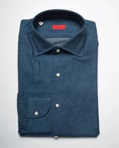 Isaia $775 NWT Blue Tonal Paisley Cotton 'Italia' Fit Sport Shirt 40 eu 15.75 US - Picture 1 of 4