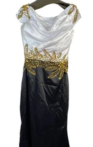 handmade formal gown high low sleeveless embellished gold beads black white READ - Picture 1 of 7