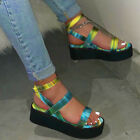 Ladies Open Toe Ankle Strap Buckle Platform Heel Multi-Color Slingback Sandal