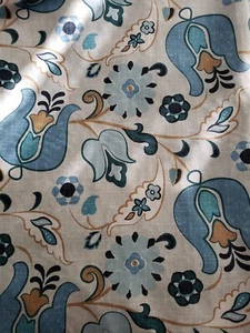 Teal Blue Tan Floral Paisley  Robert Allen 55% Linen 45% Rayon 54" Wide BTY - Picture 1 of 3