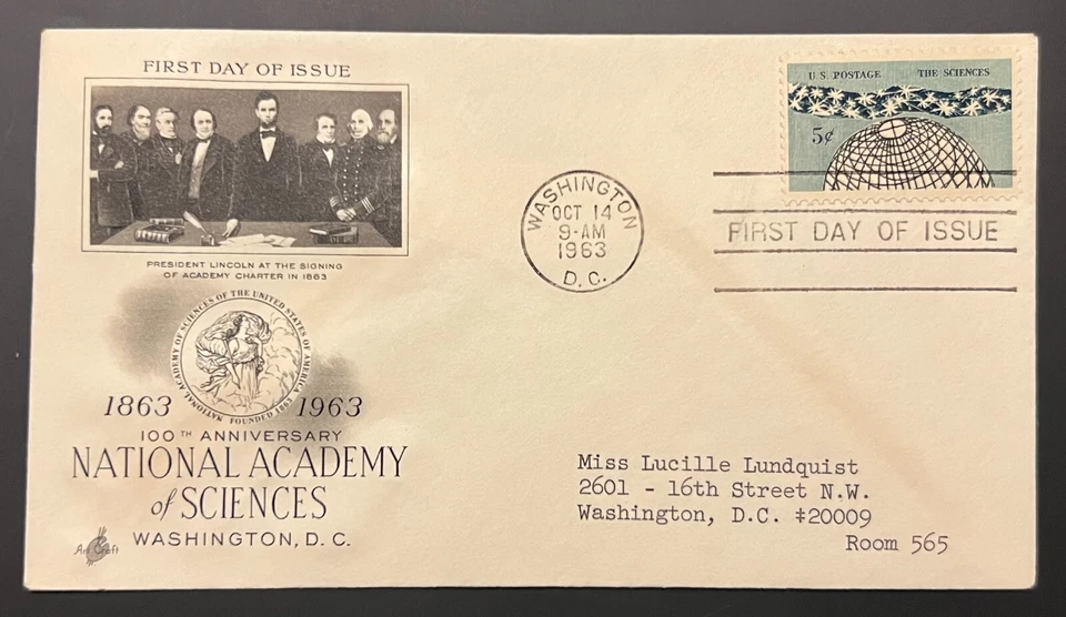 NATIONAL ACADEMY OF SCIENCES #1237 OCT 14 1963 WASHINGTON DC FIRST DAY COVER BX4 - Image 1 of 1