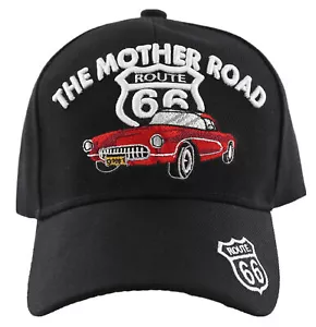 NEW! THE MOTHER ROAD US ROUTE 66 RED ANTIQUE CAR BALL CAP HAT BLACK - Picture 1 of 4