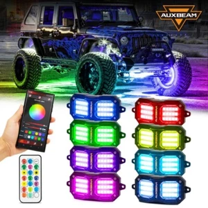 AUXBEAM 8 Pods RGB LED Rock Lights Kit Underglow Neon Light 120W Super Bright - Picture 1 of 12