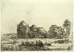 PAYSAGE DE FERME Gravure eau-forte estampe de Rembrandt tirage de 1880 - Picture 1 of 2