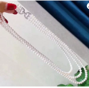 3 strands 6-7 mm South Sea white round pearl necklace 17"18"19"Silver clasp - Picture 1 of 5