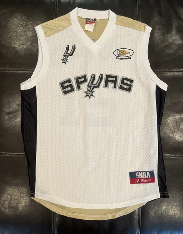 Vintage Majestic San Antonio Spurs Tim Duncan Jersey Sz L White Gold 2003 NBA Cover