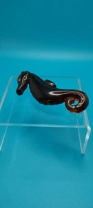 Vintage Polished Brown Amber like Sea Horse Brooch with Crystals in Tail and Eye - Picture 1 of 5