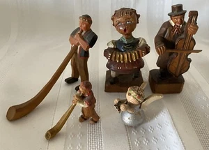 SCHWEIZ HOLZ FIGUREN KONVOLUT ALPHORN QUETSCHKISTE MUSIK - Bild 1 von 14