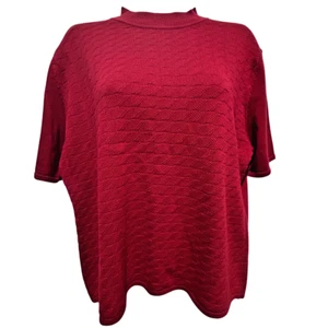 Koret Sweater Women Size Large Deep Red Short Sleeve Textured Lightweight Chic - Picture 1 of 6