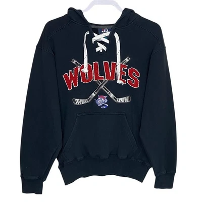Sudadera de hockey West Hartford Wolves pequeña con capucha azul con cordones Kanye J America Foto 1 de 4