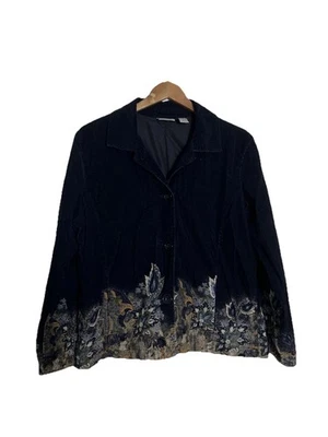 Chico женский блейзер 2 черный с принтом павлина винтажный Y2K классический однобортный - Изображение 1 из 4