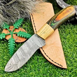 Cuchillo desollador de hoja de acero Damasco hecho a mano personalizado cuchillo de caza de camping TN-9813 - Imagen 1 de 8