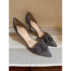 J. Crew Elsie Suede D'Orsay Pumps in Gray with Tassels & Fringe Size 10.5 - Picture 1 of 6