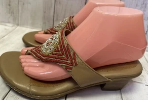 EUROSOFT by SOFFT Red Beaded Thong Leather Sandals Block Heel 8 M - Picture 1 of 11