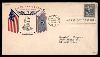 Mayfairstamps US FDC 1938 James Buchanan Flags Eagle First Day Cover aau_68363 - Image 1 of 2