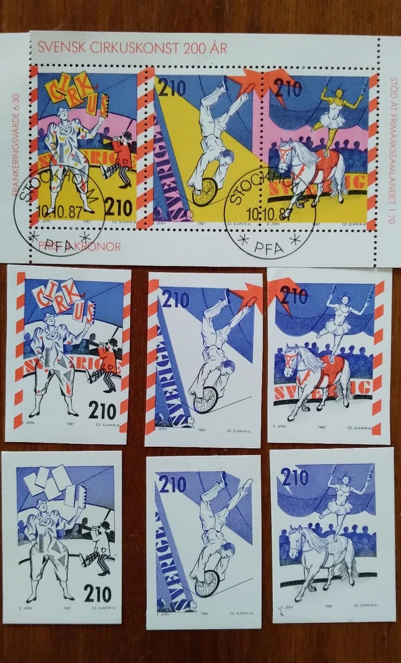Circus Briefmarkenblock Schweden mit Druckvarianten - Bild 1 von 1