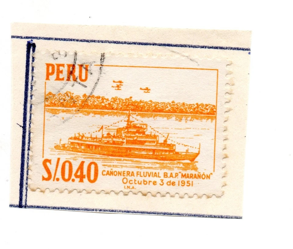 Cañonera River Marañón, 3 de octubre de 1951, naranja amarillento, Perú 1962 8 Foto 1 de 1