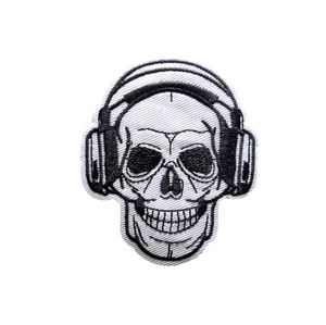 Headphones Skull Patch, Headphones Skull Embroidered Iron On Patch - Picture 1 of 1