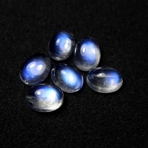 6x8 MM 7.8 Ct Natural Top Grade Blue Fire White Rainbow Moonstone Oval Cabochons - Picture 1 of 10