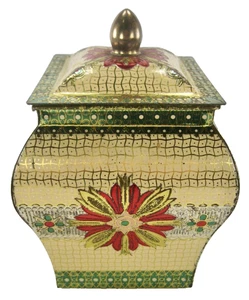 Contenitore Barattolo Latta Conservazione Fiori Olanda Rosso Oro Verde Metallizzato Quadrato O - Foto 1 di 11