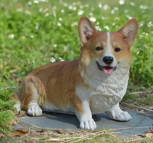 Estatua artesanal de perro Corgi jardín patio césped exterior interior - Imagen 1 de 6