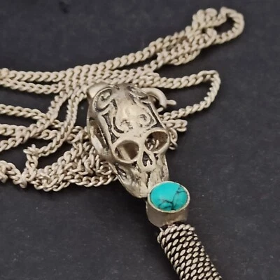 Ожерелье с подвеской в виде черепа винтажное готическое серебристое мужские женские камни темное богемное - Изображение 1 из 4