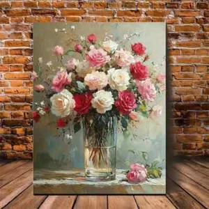 Roses In A Potted Glass Wall Art Canvas Unframed/Framed - Foto 1 di 7