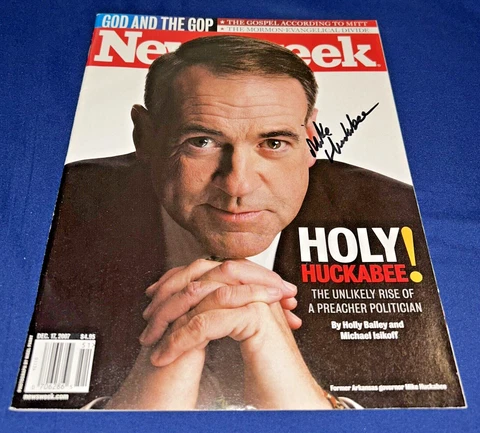 MIKE HUCKABEE SIGNED NEWSWEEK MAGAZINE REPUBLICAN GOVERNOR OF ARKANSAS AUTOGRAPH Cover