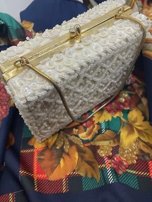 Vintage Beaded 50’s Box Purse Evening Handbag Sequins Hong Kong - Image 1 of 4