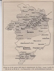 1899  --  CARTE DE L ORAGE DE GRELE DU 27/28 JUILLET 1872 SUR LE CHER   3H582 - Picture 1 of 1