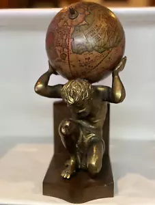 Vintage Antimony Hercules with Globe Handcrafted Figure Bookend from Italy - Picture 1 of 11