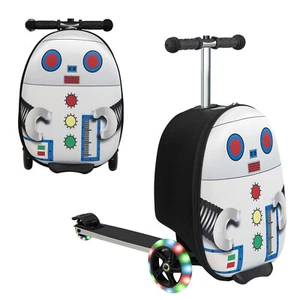 2 IN 1 Kids Ride On Suitcase Scooter W/LED Wheels Travel Carry On Bag Foldable - Picture 1 of 10