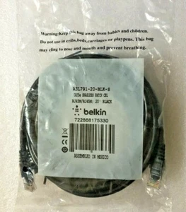 2 Packs Belkin Ethernet Patch Cable Black Snagless CBL Cat5e 20Feet - Picture 1 of 2