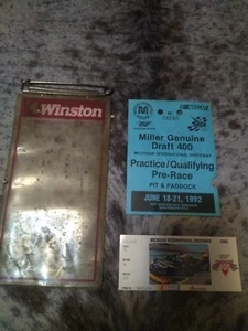1992 Miller Genuine Draft 400 Ticket And Pit Pass With Winston Clear Sleeve - Picture 1 of 8