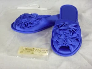 NOS Vtg Nancy King Slippers Sapphire Blue W/ Flower Sz XL - Picture 1 of 8