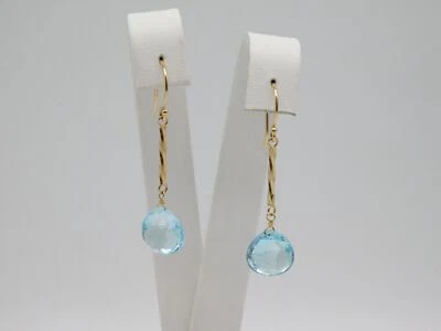 PENDIENTES COLGANTES DE DISEÑO ORO AMARILLO 14K PIEDRA CIRCÓN AZUL Foto 1 de 4