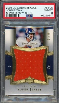 2005 JOHN ELWAY UD EXQUISITE COLL SUPER JERSEY GOLD G.U. RELIC /30 PSA 8 ONLY 1 - Image 1 of 4