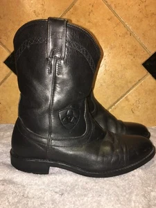 Ariat Black Leather Roper Cowboy Western Boots Mens Size 9.5 M FREE SHIPPING - Picture 1 of 7