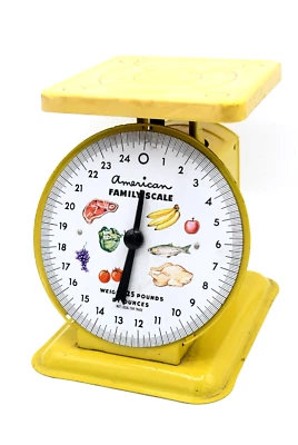 Vintage Yellow Food Scale Metal American Family Kitchen Decor 25 Pound Dial - Изображение 1 из 4