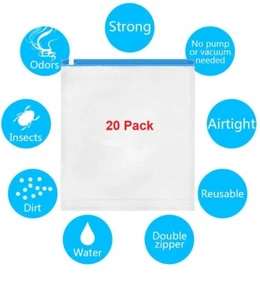 20 Pack Space Saver Storage Travel Roll Up Ziplock Compress Bag No Vacuum Needed - Picture 1 of 10