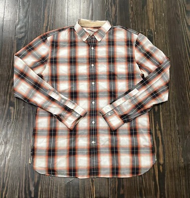 Banana Republic Heritage Shirt Men’s Large Tailored Slim Plaid Black Orange  - Image 1 of 4