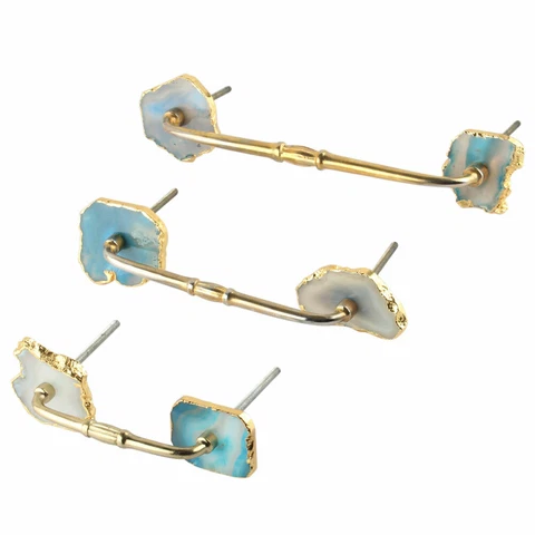Set of 2 Antique Turquoise Stone Bridge Handles Door Pull Handle Vintage Style Cover