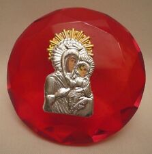 Virgin Mary Theotokos Jesus Christ Catholic & Greek Orthodox Silver Crystal Icon