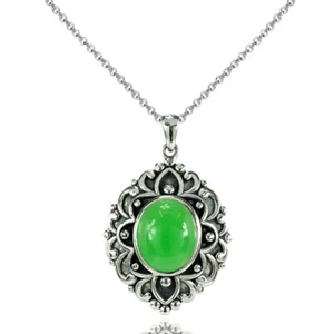 Oxidierte Vintage Bali Inspiriert Oval Simulierte Aventurin Halskette IN 925 - Bild 1 von 4